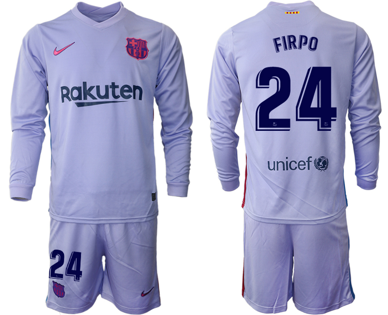 Men 2021-2022 Club Barcelona Second away purple Long Sleeve #24 Soccer Jersey->barcelona jersey->Soccer Club Jersey